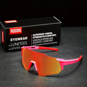 PASSONG Running Sunglasses For Men Women UV Protection Pink frame gray lens - Image 1