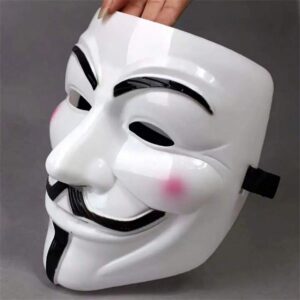 Halloween White V-shaped Smirk Ghost Dance Plastic Makeup Party Face Shield, Cool Rhinestones Disguise Mask - Image 1